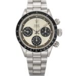 ROLEX. A VERY RARE AND EXTREMELY ATTRACTIVE STAINLESS STEEL CHRONOGRAPH WRISTWATCH WITH BRACELET AND TROPICAL PAUL NEWMAN MK 1.75 PANDA DIAL , SIGNED ROLEX, OYSTER COSMOGRAPH